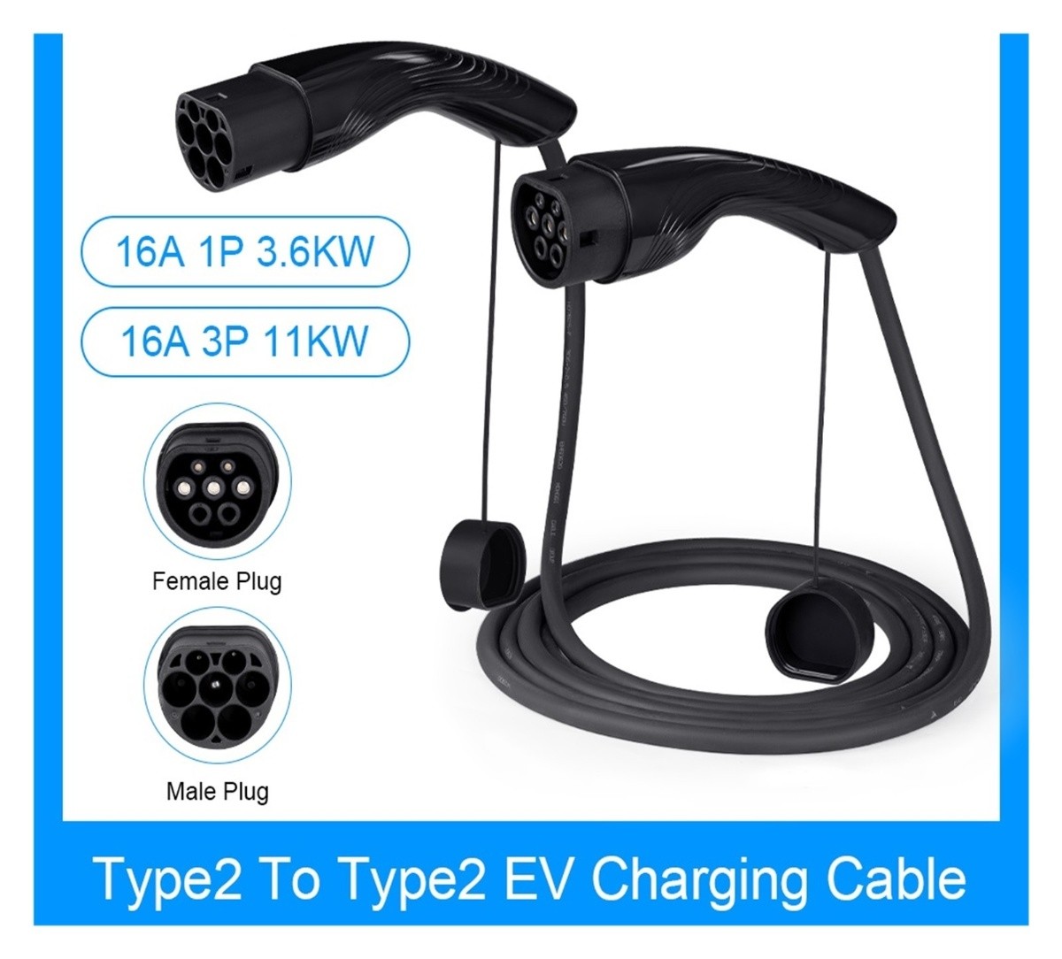 16A 3.6kW/11kW Type to Type2 EV Charging Cable IEC 62196-2 Charger For Electric Vehicles PHEV Car In Public Station